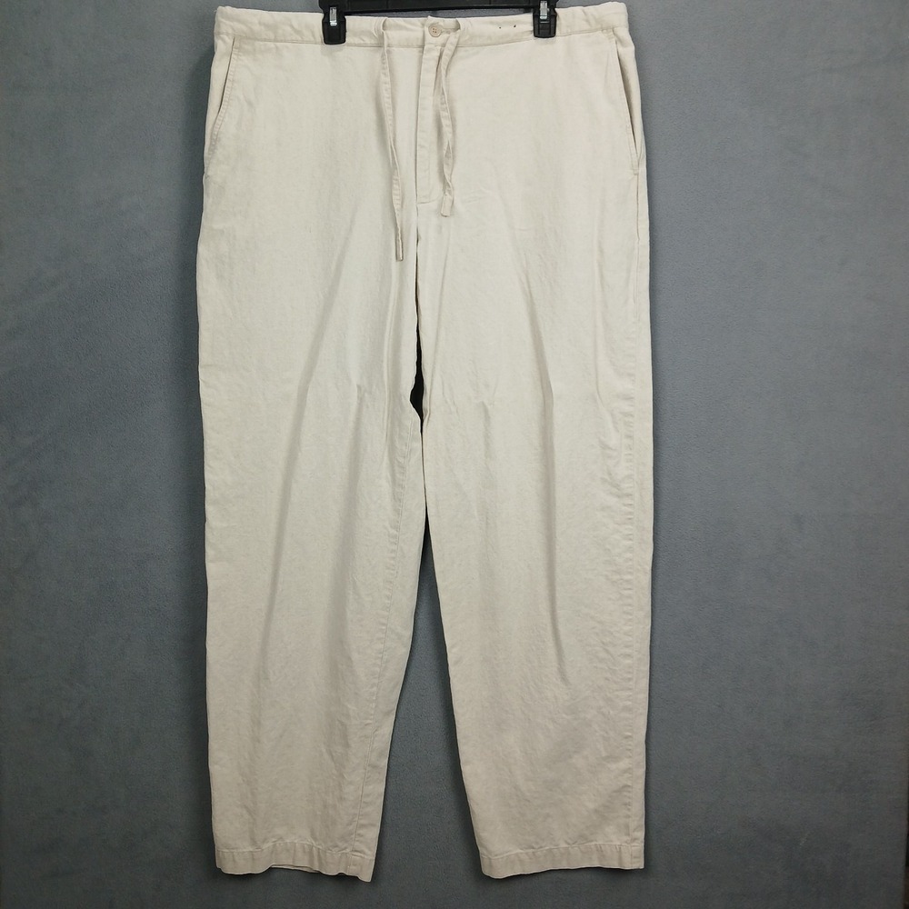 Reunion Pants Mens 2XL Beige Linen Blend Stretch Drawstring Waist Straight Leg